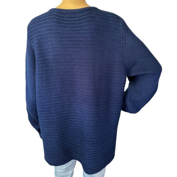 2/$15 Dana Buchman Asymmetrical Cable Knit Sweater Midnight Blue Shimmer Sz 2XL - Picture 5 of 8